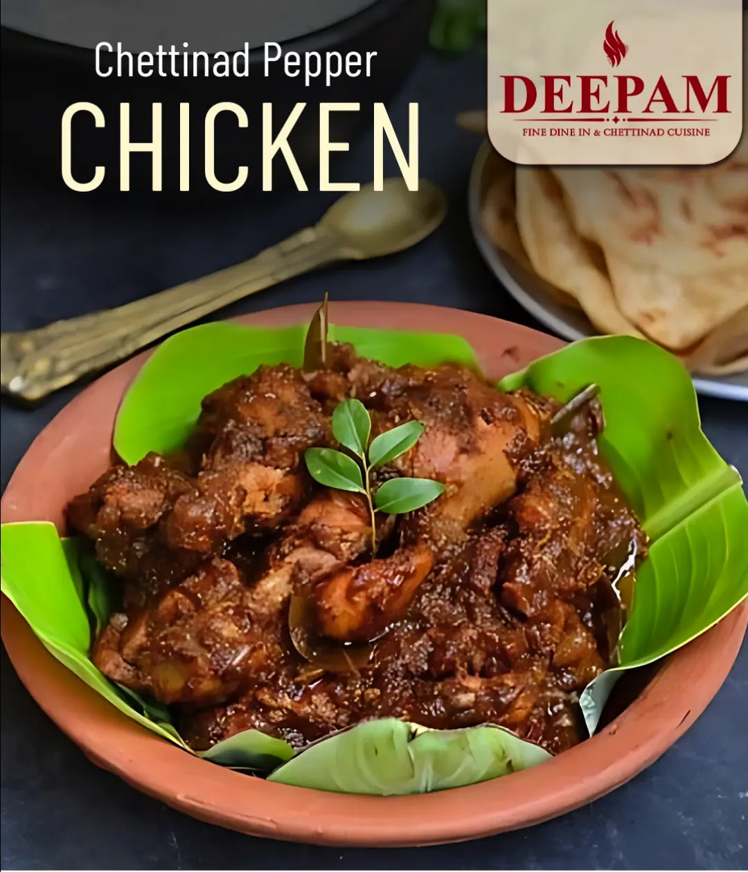 Chettinad Pepper Chicken at Deepam Calgary - Spicy pepper chicken with Chettinad spices